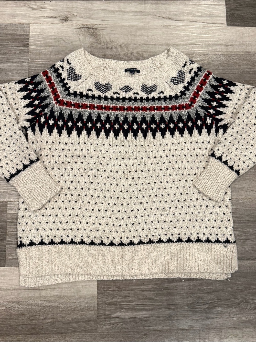 American Eagle Outfitters Women’s Holiday Heart Fair Isle Sweater Wool Blend XL